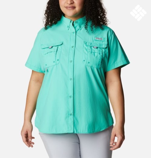 Women's Columbia PFG Bahama Short Sleeve Shirts Turquoise | Plus Size CA-G5086